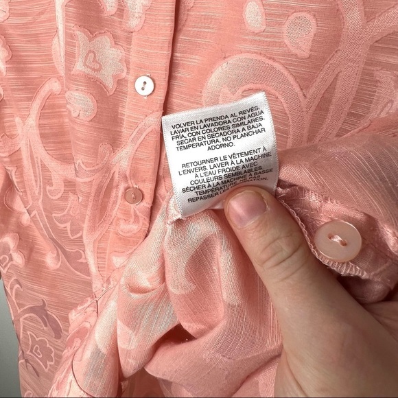 Vintage Alfred Dunner Button Up Scrollwork Blush Sheer Top Blouse Size 6 Petite - Picture 11 of 16